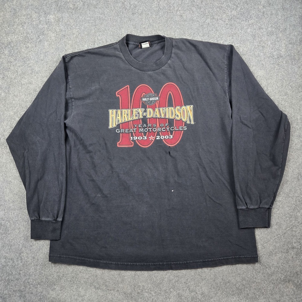 Vintage Harley Davidson Shirt Mens 2XL Black Faded 100th Anniversary Long Sleeve